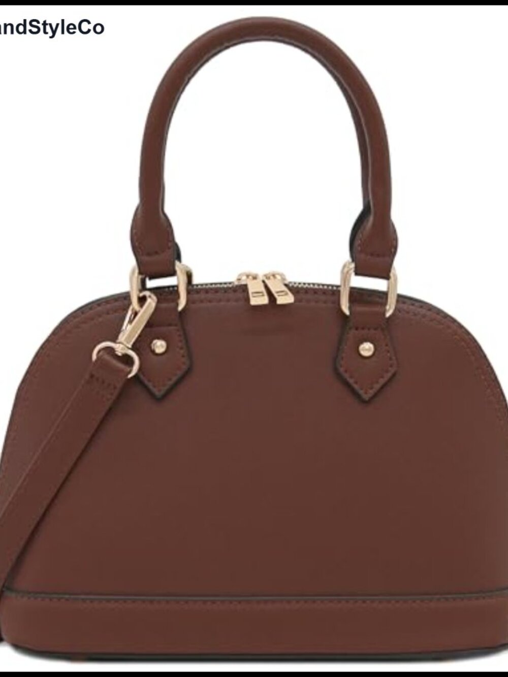 Faux Leather Dome Satchel with Gold Tone Hardware, Adjustable Strap